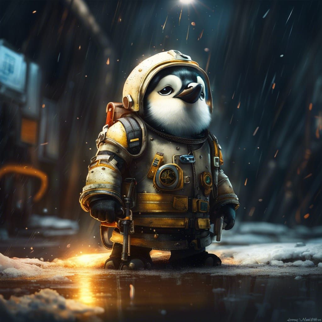 Penguin Firefighter in Detailed 3D Style