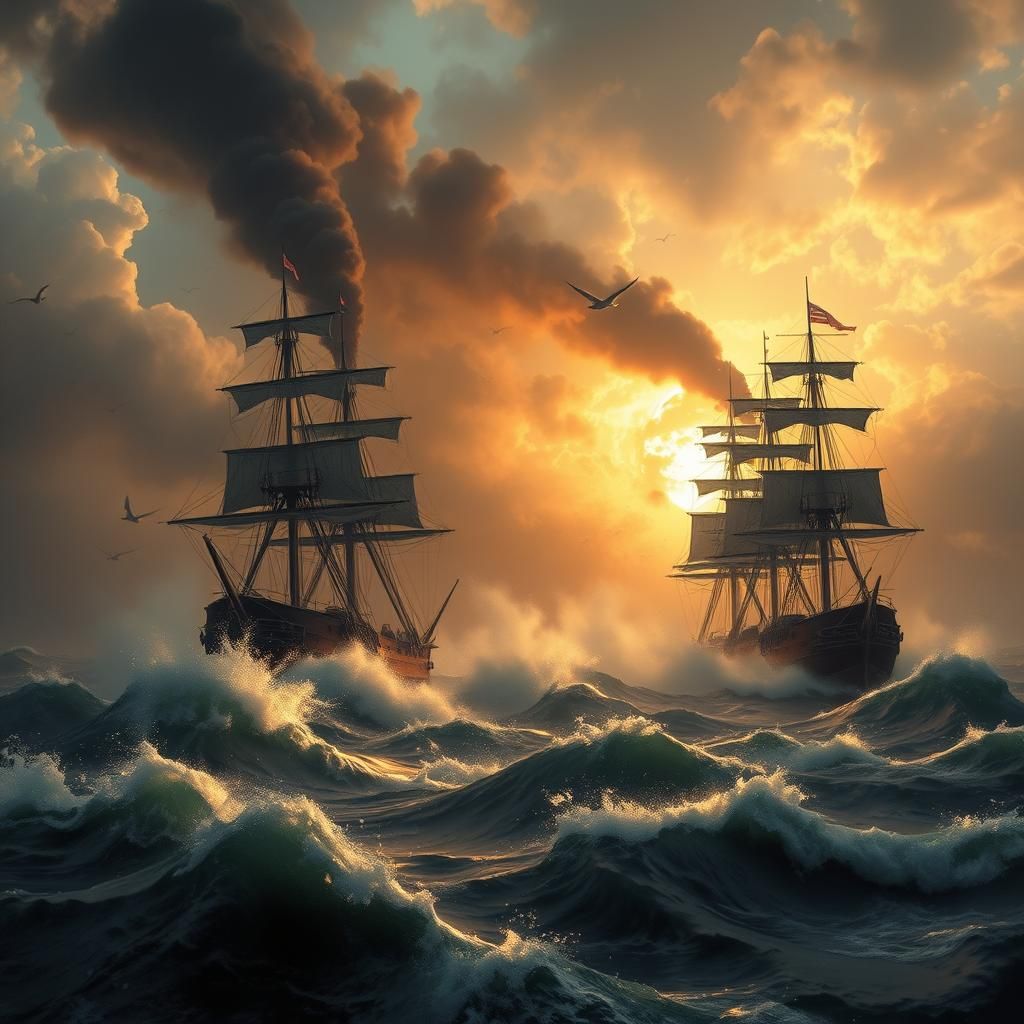 Epic Naval Battle in Dramatic Digital Art Style