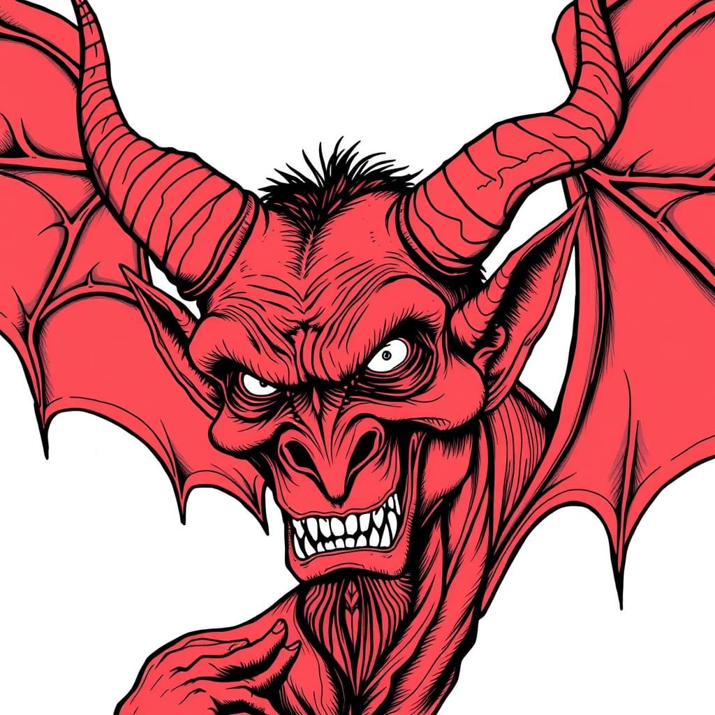 Detailed Devil Illustration in Engraving Style