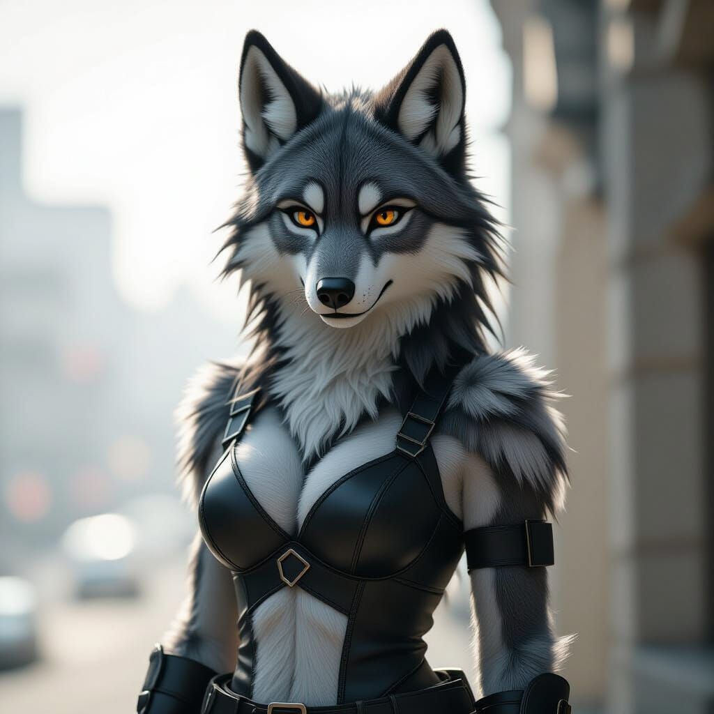 Hyperrealistic Anthro Wolf Girl in Cinematic Style