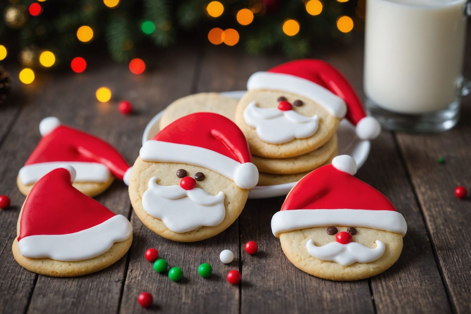 Christmas Sugar Cookies with Santa Hat Icing