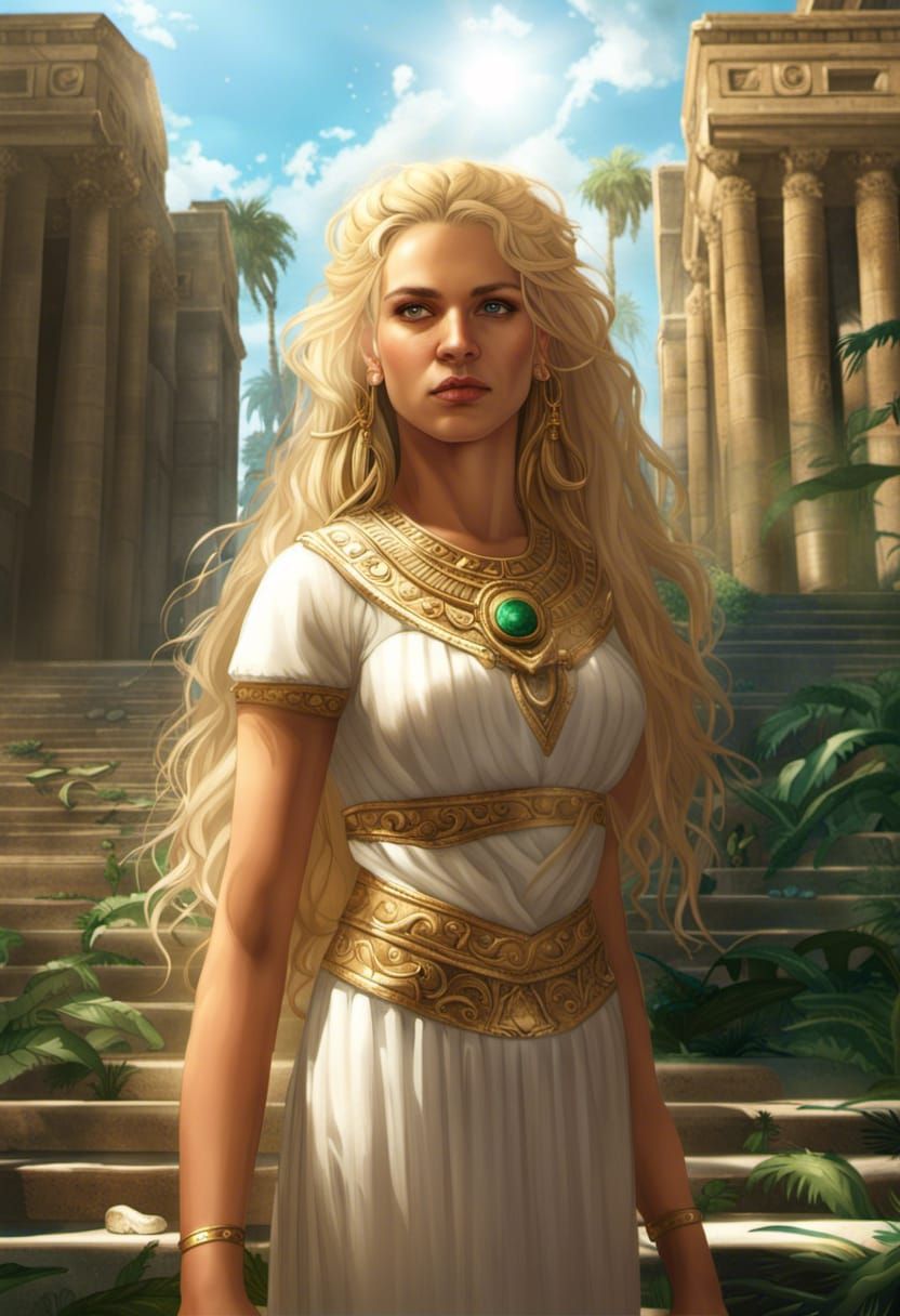 Amazonian Woman at Artemis Temple, Hyperrealistic Portrait