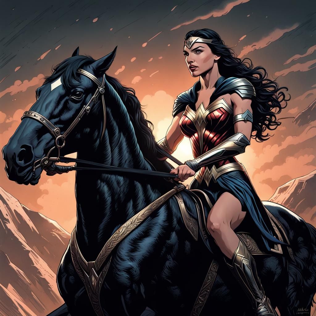 Wonder Woman on Horseback: Comic Book Art Style