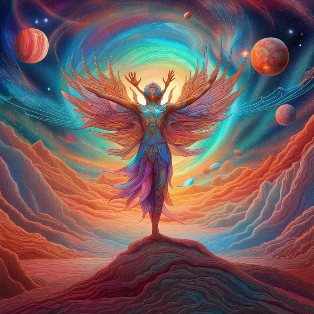 Elf's Cosmic Dance on Mars in Astral Style