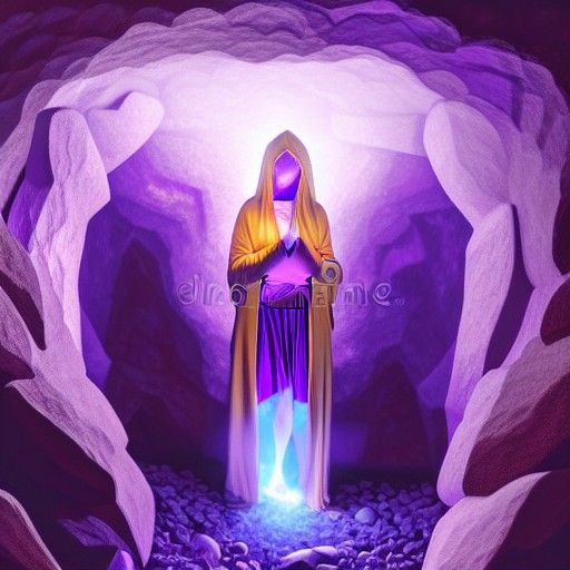 Magical Statue in Amethyst Cavern Digital Illustration