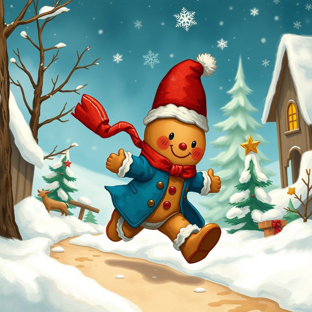 Whimsical Gingerbread Man in Winter Wonderland