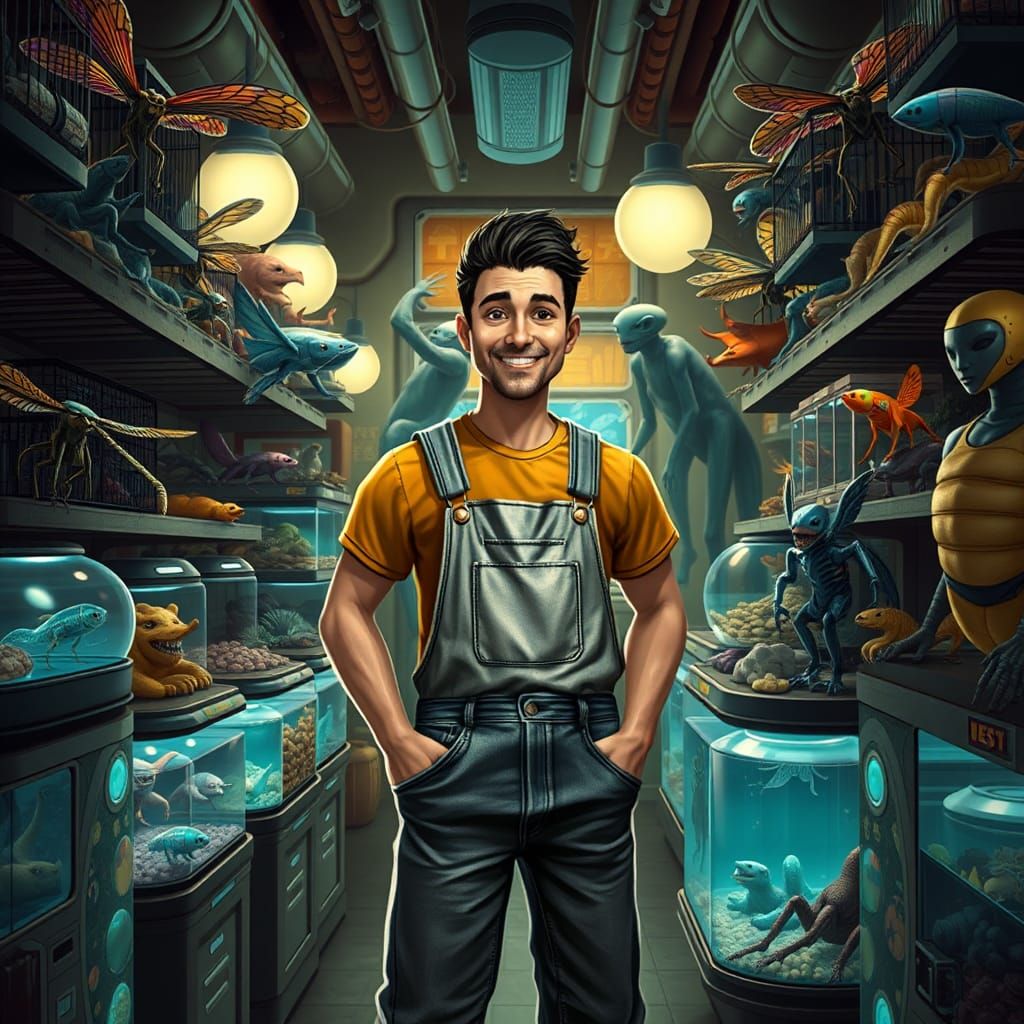 Intergalactic Pet Store Scene in Digital Painting Style