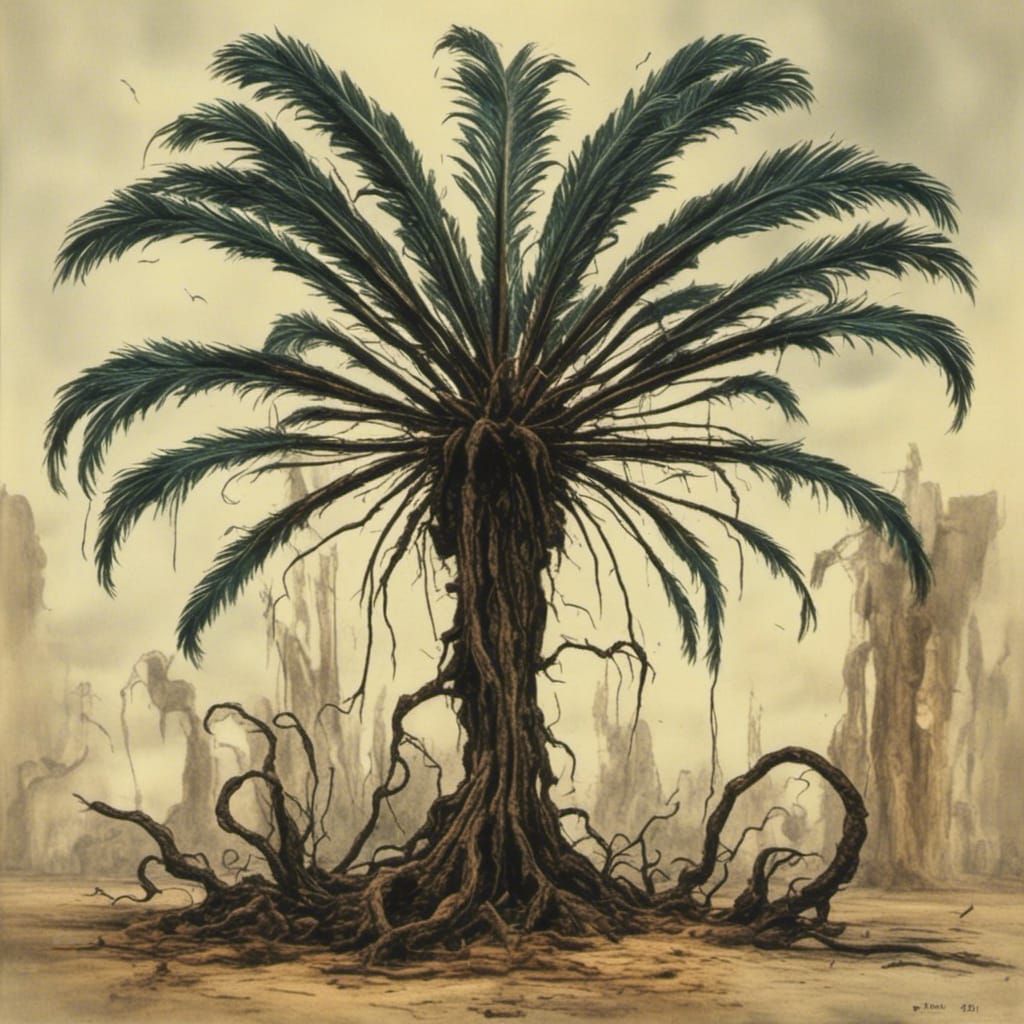 Surreal Palm Tree in Twisted Ink Style