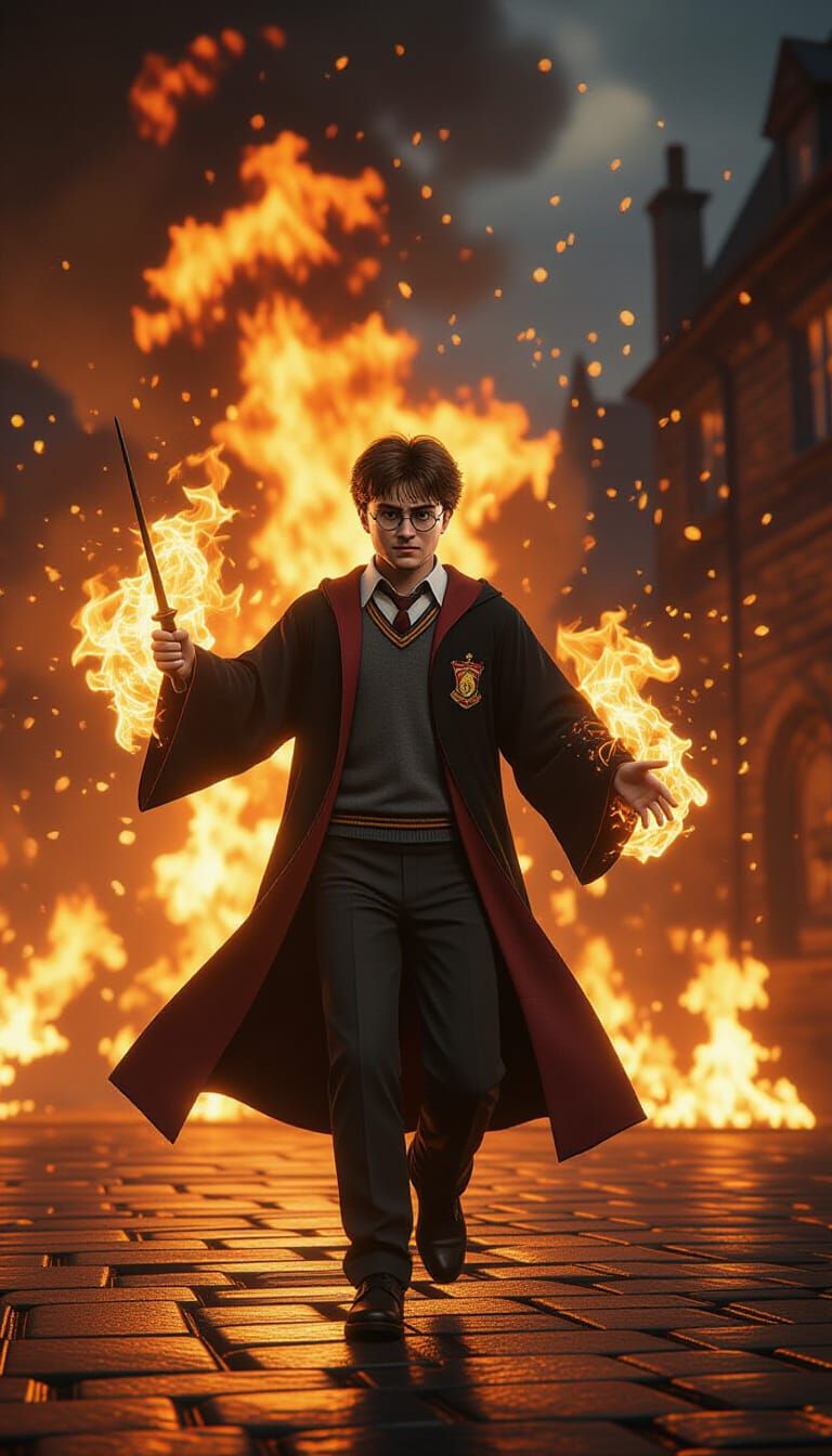 Harry Potter Engulfed in Flames as 3D Game Art