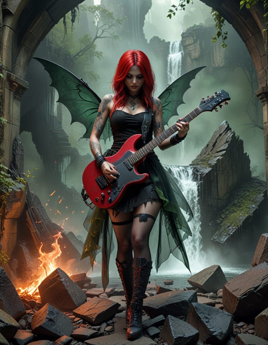 Ethereal Goth Punk Fairy in Medieval Rock Dungeon