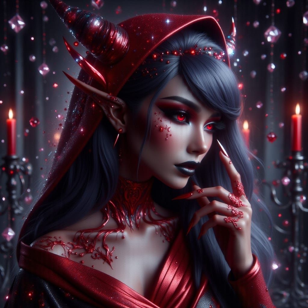 Drow Devil Elf in Shimmering Outfit