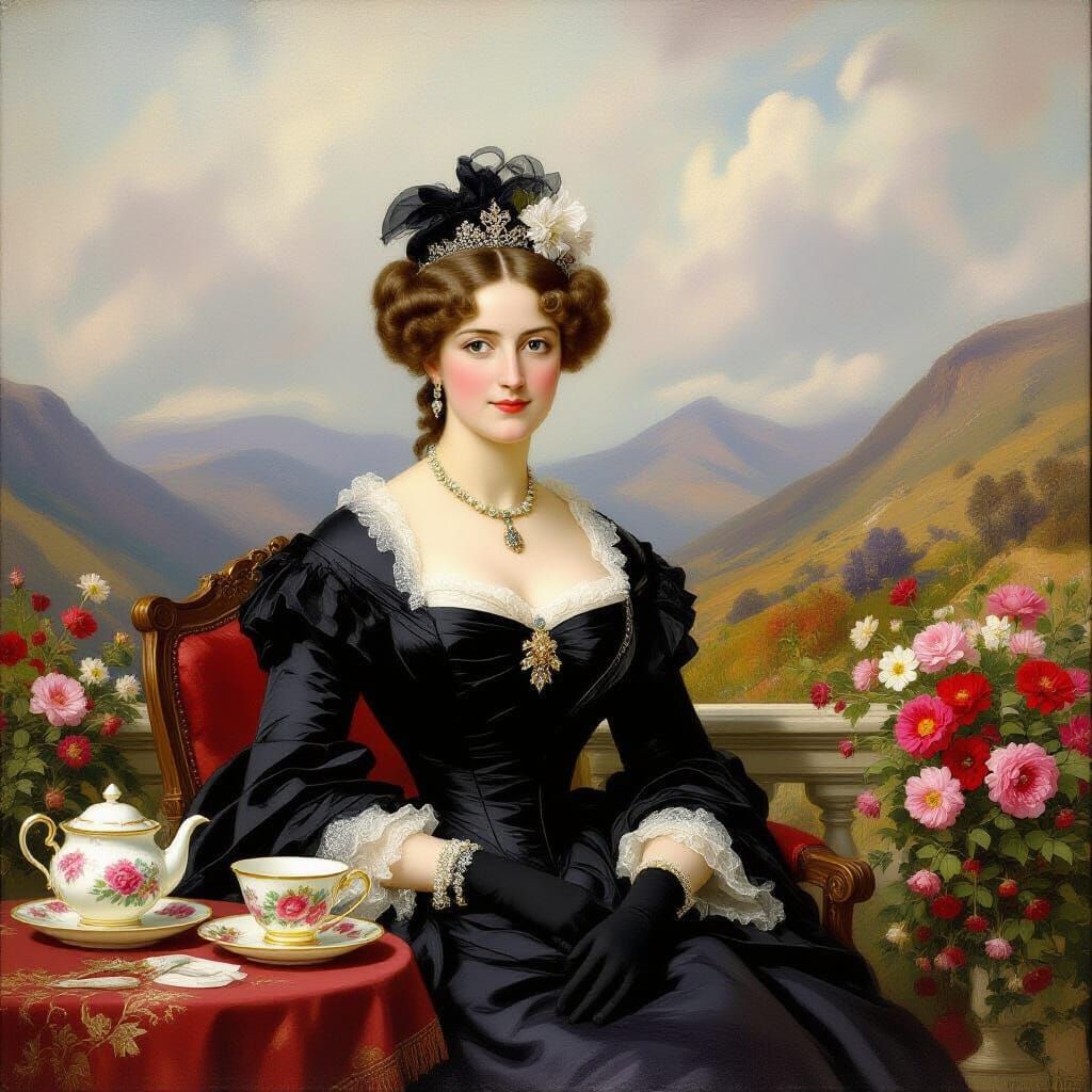 Queen Victoria's Highland Tea: A 1800s Oil Painting