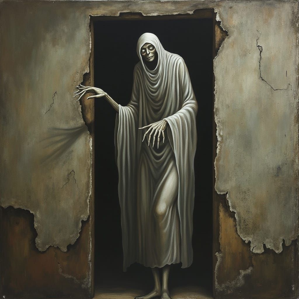 Spectral Entity Emerges from Cracked Wall in Dimly Lit Aband...