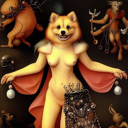 Pomeranian Goddess of Seduction in Oil Painting Style
