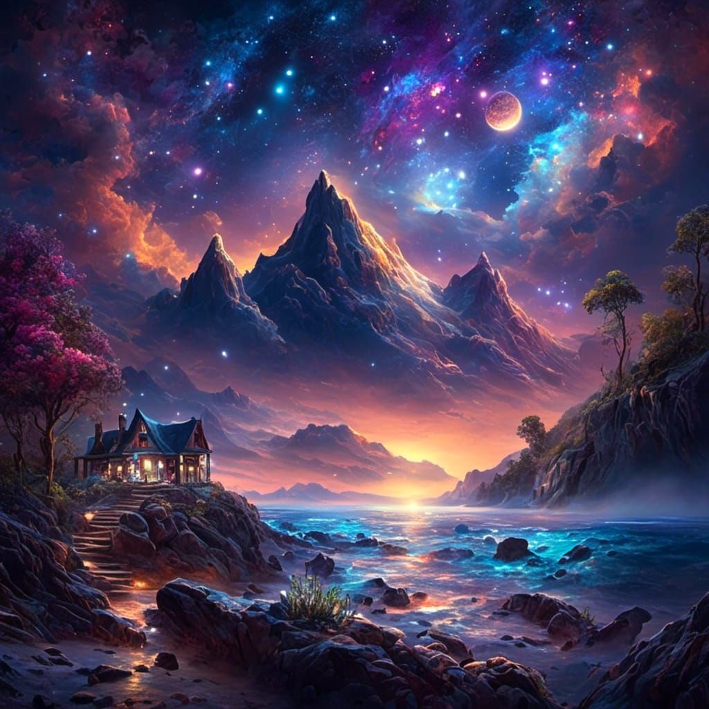 Dolphin Among the Stars: AI Generated Image