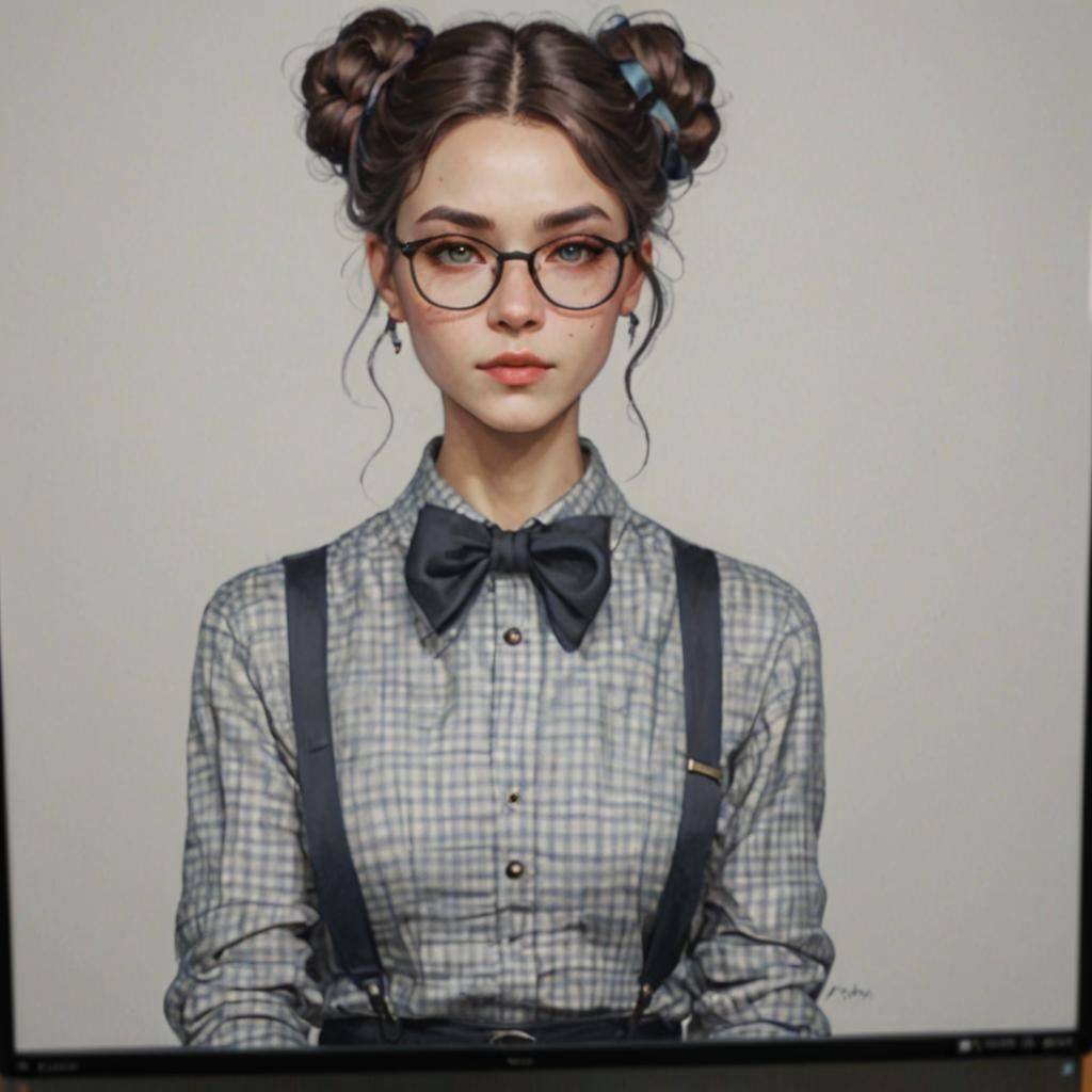 Stylish Nerd Girl Portrait in Art Nouveau Style