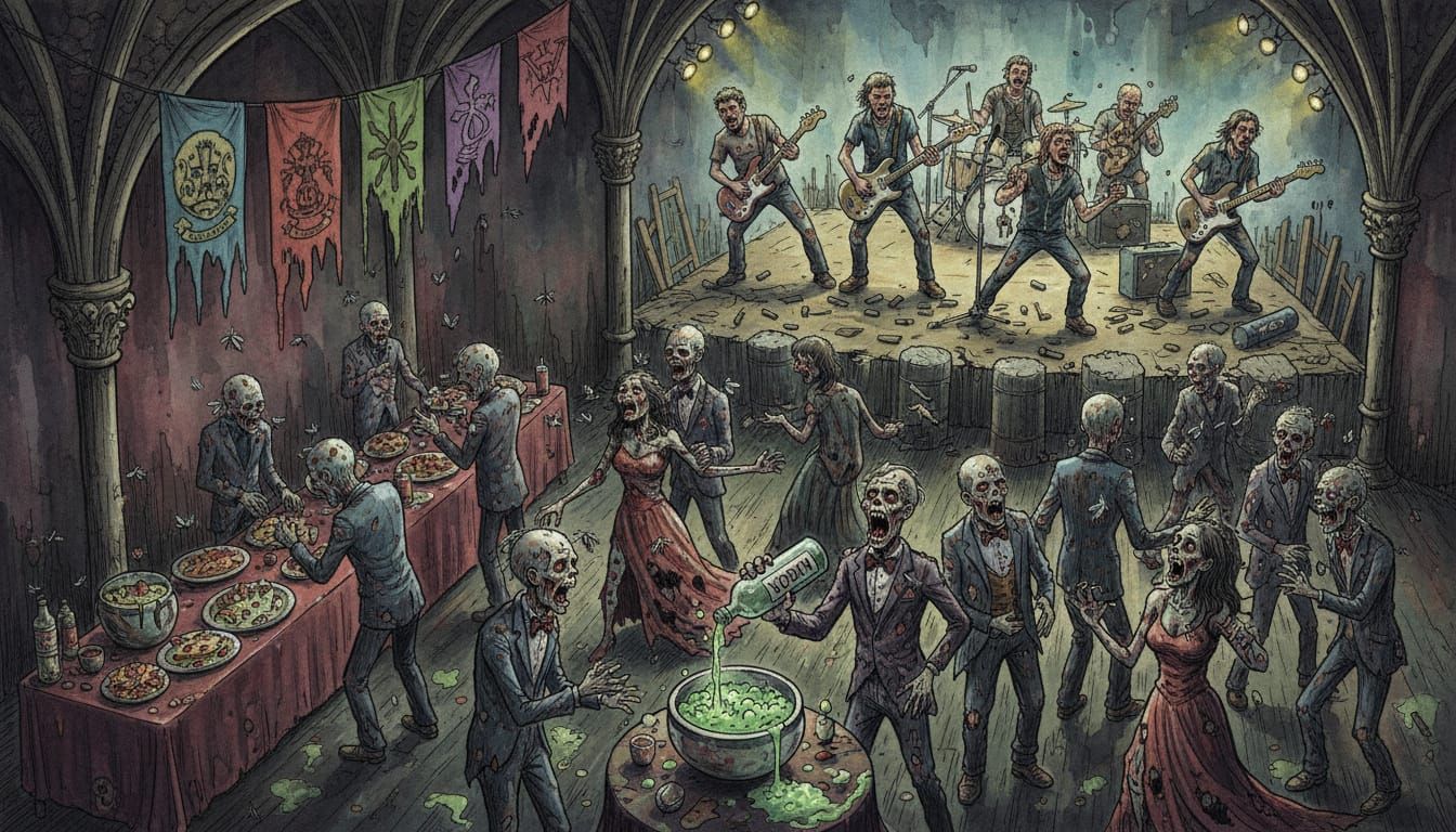 Zombie Prom Dance in John Blanche Watercolour Style