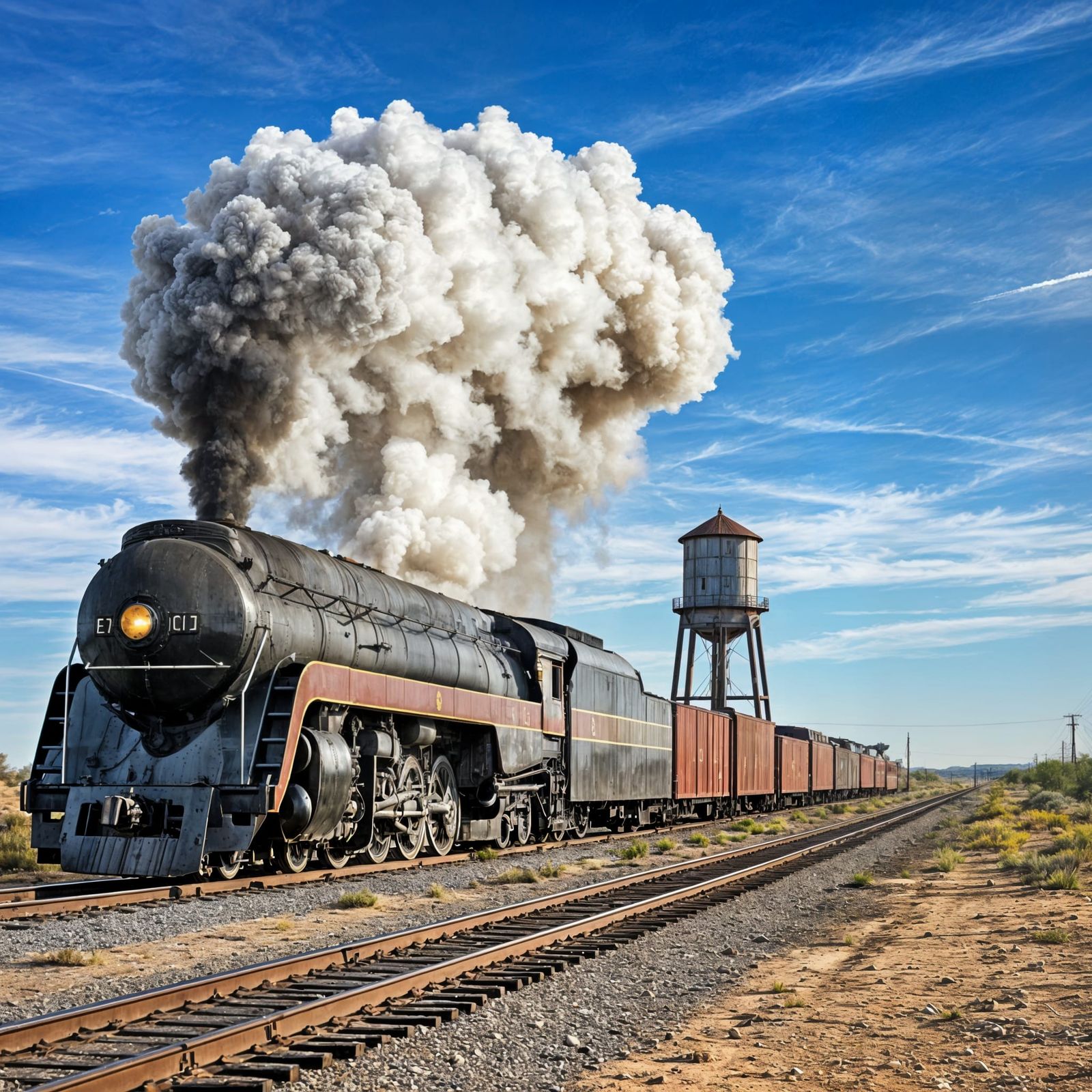 Vintage Western Steam Train Chugs Past Arizona Water Tower