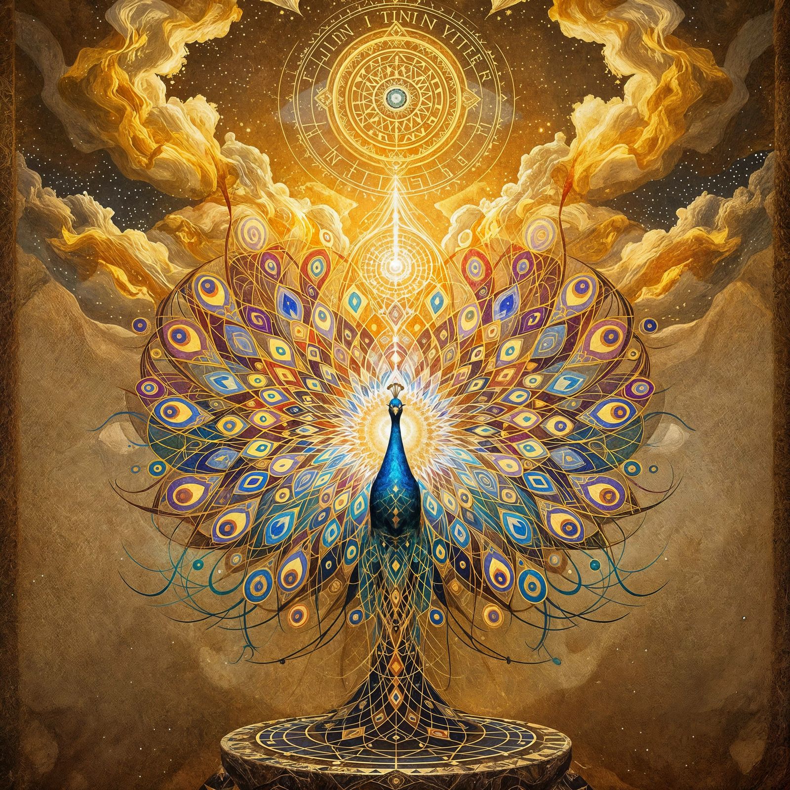 Surreal Fractal Peacock in Shimmering Digital Fresco