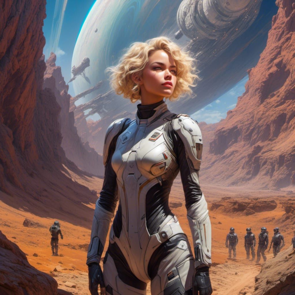 Futuristic Chalk Art of Lt. Gina on Alien World