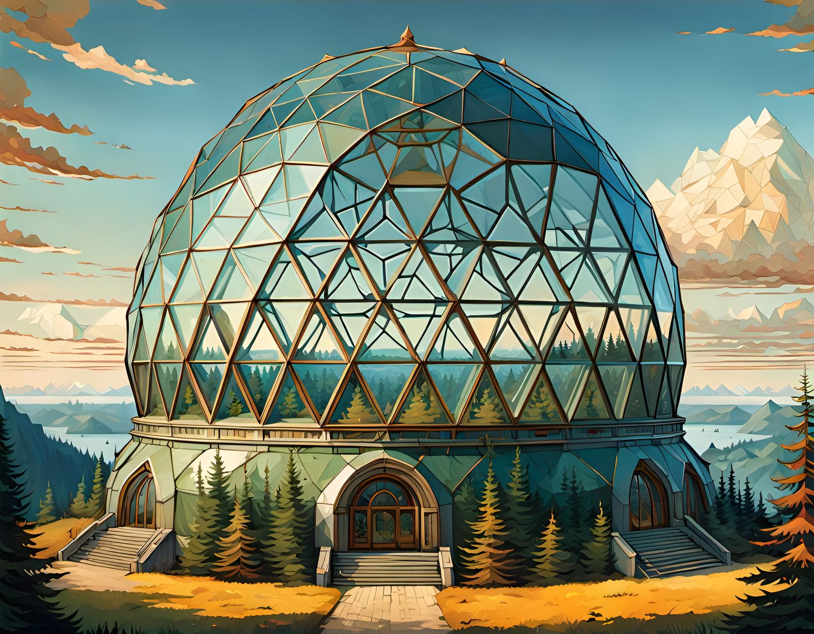 Geodesic Dome: Detailed Painting in Romantic Style