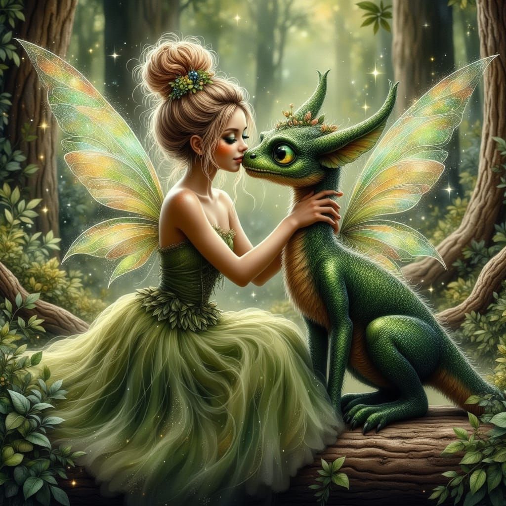 Fairy Kisses Dragon in Enchanted Forest