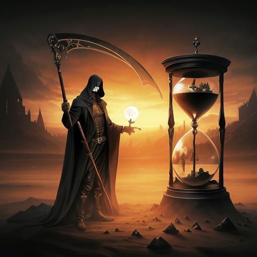 Gothic Scythe Figure with Hourglass, Sands of Time