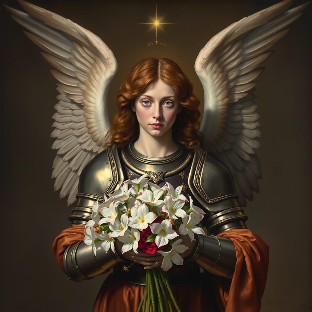 Renaissance Angel with Starlight Flowers in Flemish Style