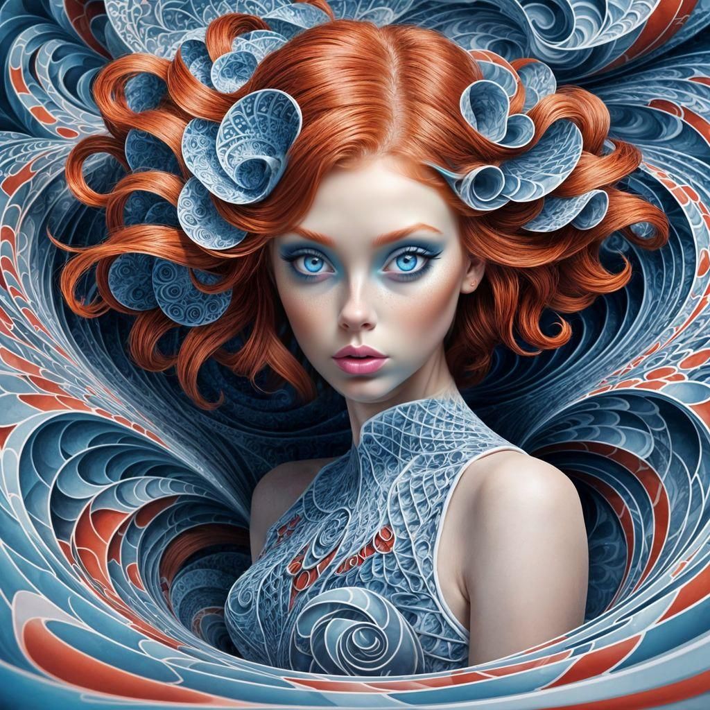 Red-Haired Princess with Blue Eyes in Abstract Style
