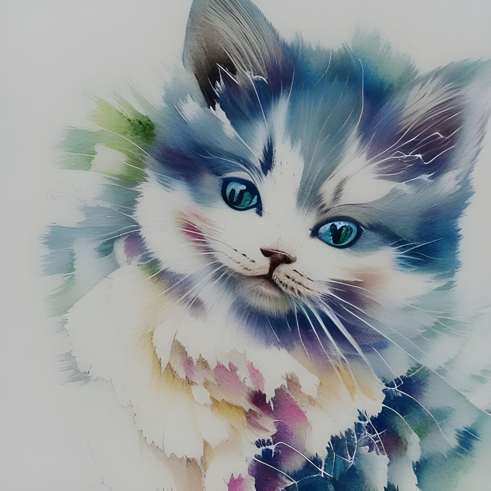 Cute Kitten in Mountain Sunrise Watercolor