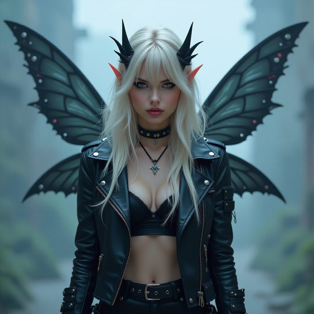 Furious Fairy in Neon Noir Abstract Art