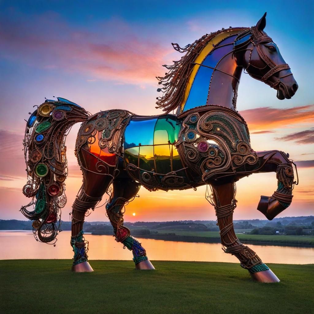 Majestic Horse Sculpture Made of Recycled Materials