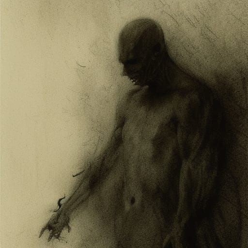 Charcoal Shadow Man with White Eyes