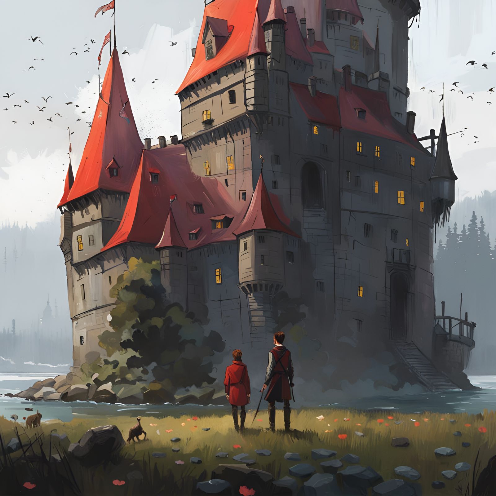 Majestic Castle in Golden Age Illustration Style