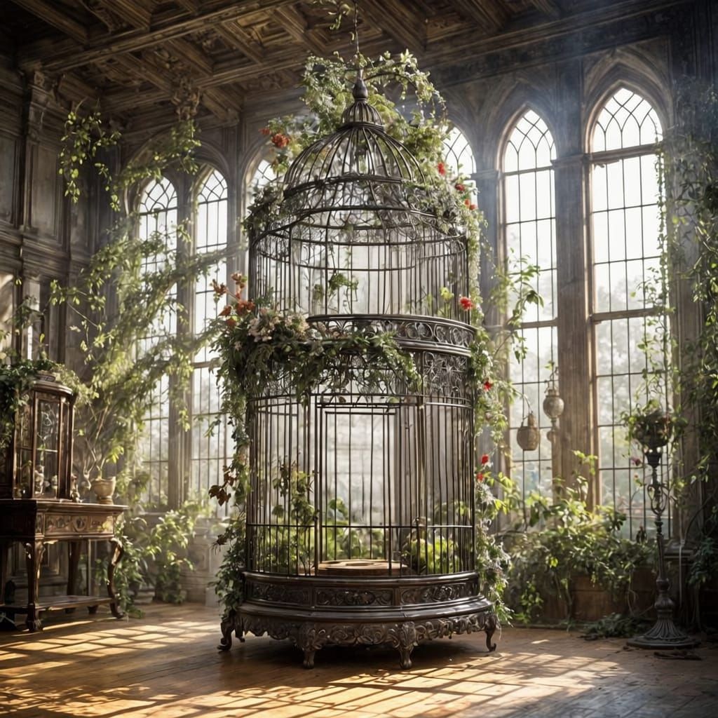 Majestic Griffin in Ornate Birdcage, Ellen Jewett Style