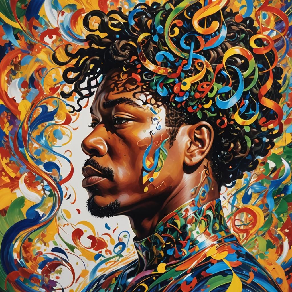 Vibrant Double Exposure Music Portrait as Oil Painting