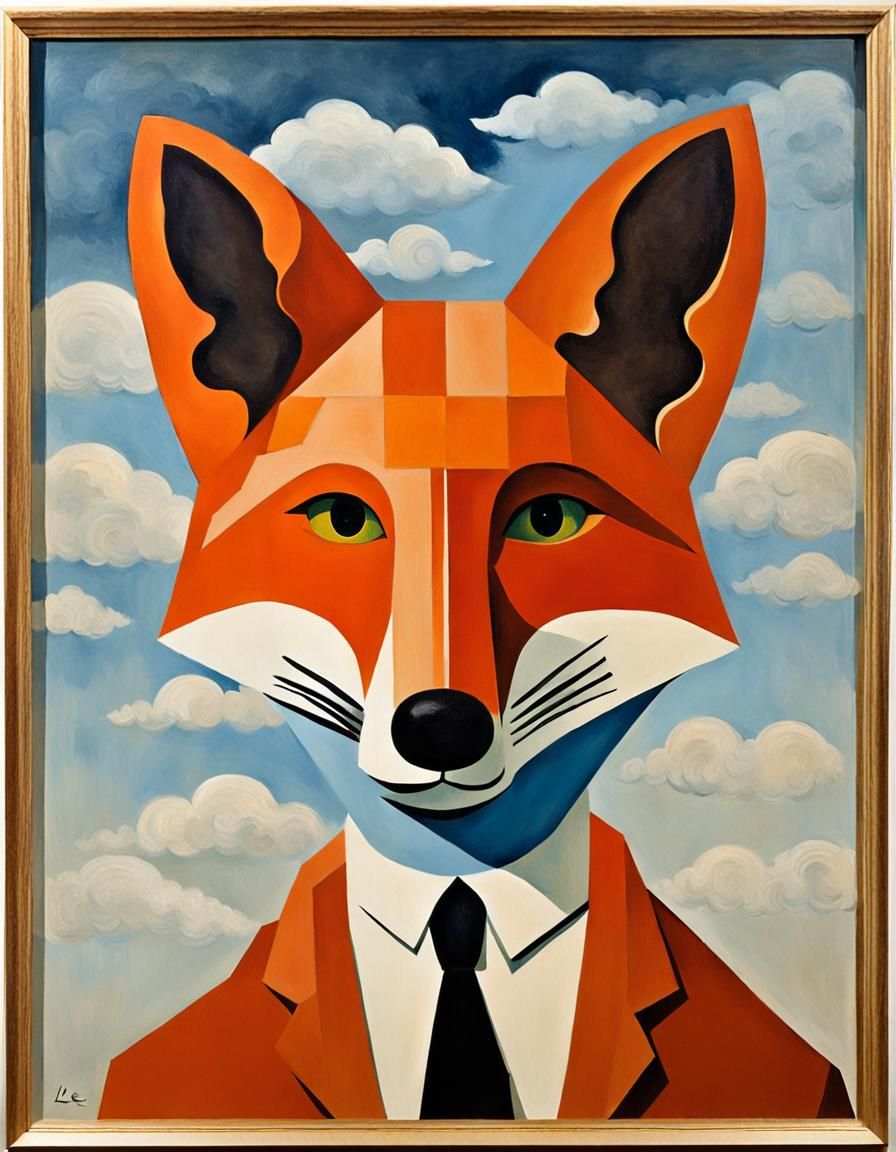 Surreal Fox Portrait in Magritte Style