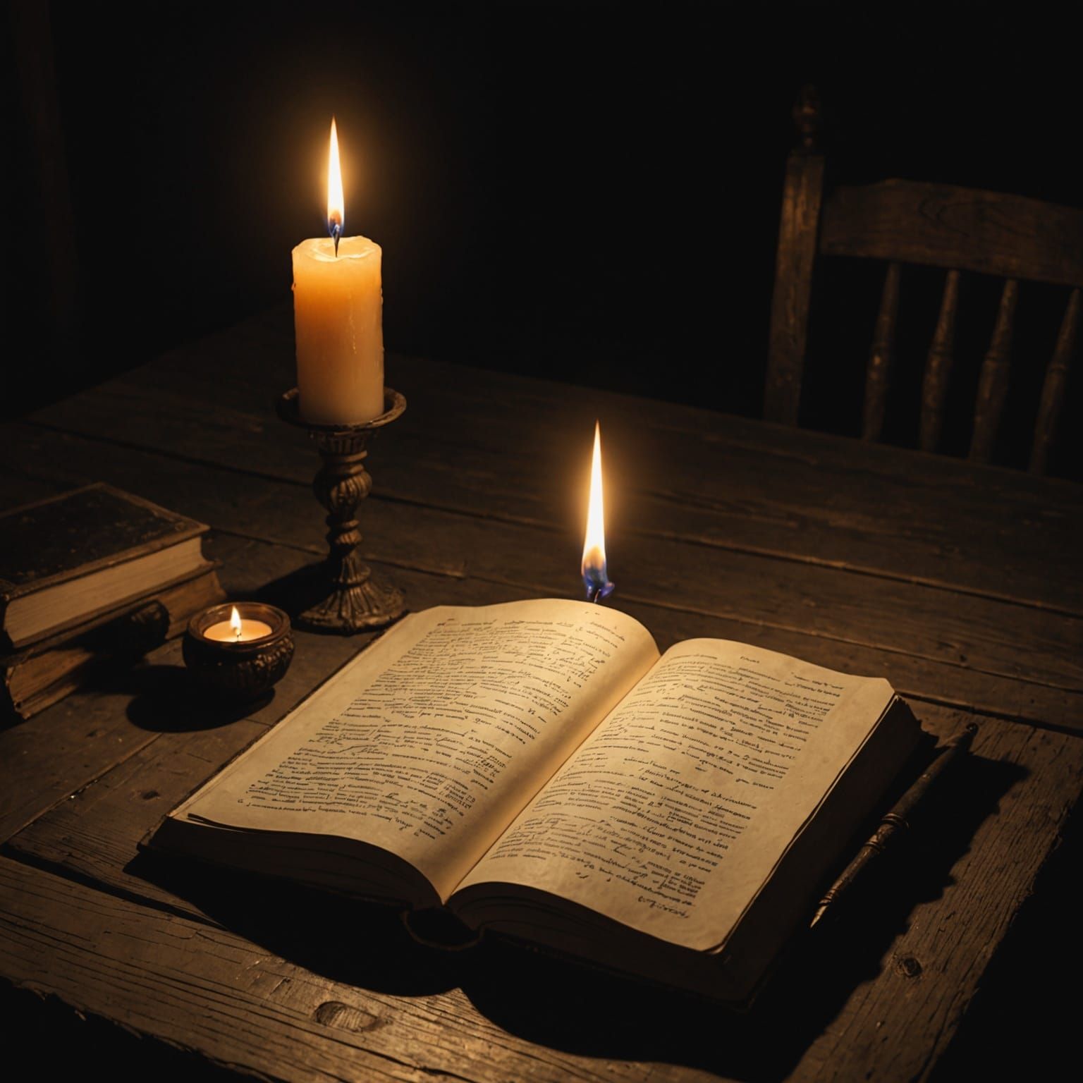 Candlelit Journal in Dramatic Shadows