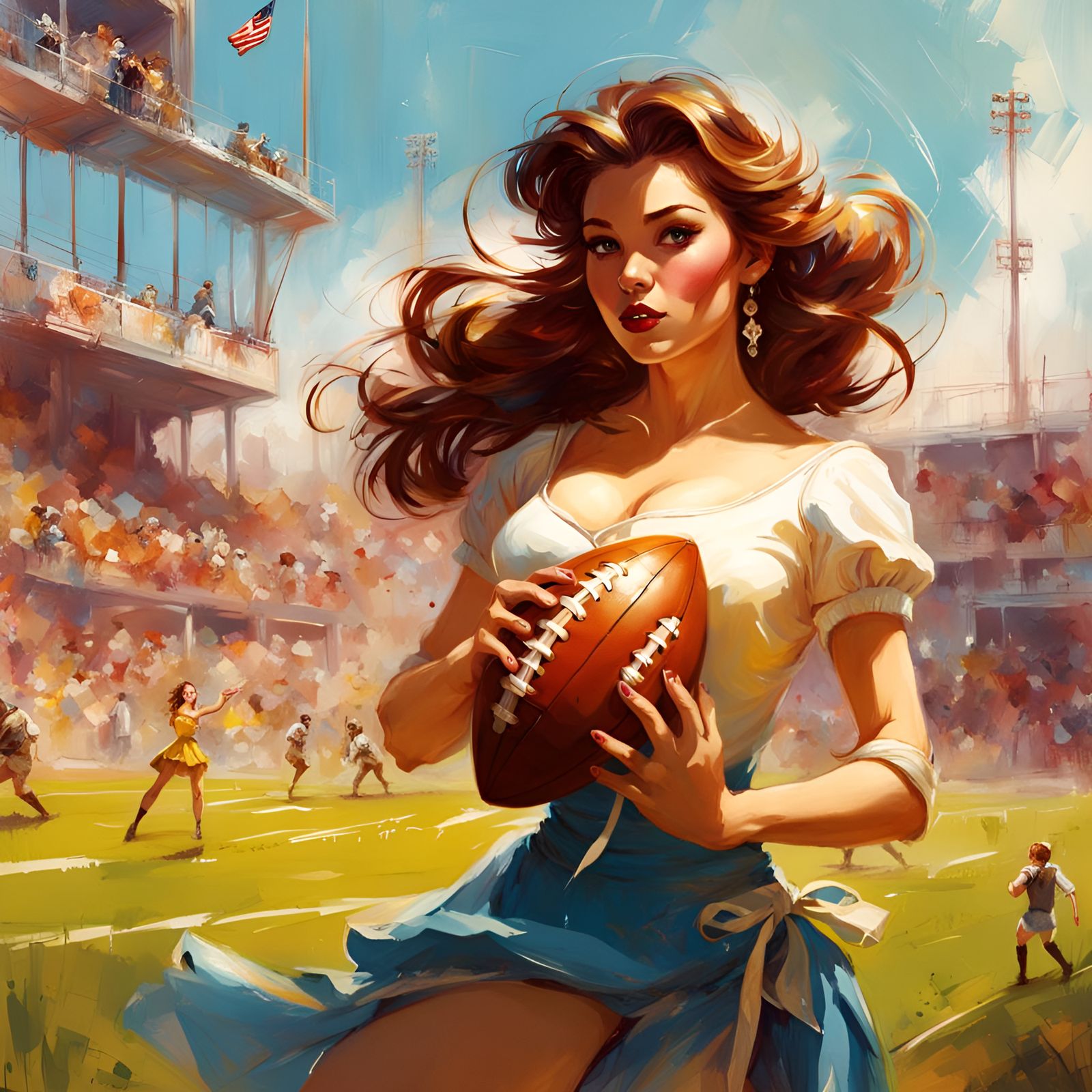 Belle Plays Football in Pin-Up Style