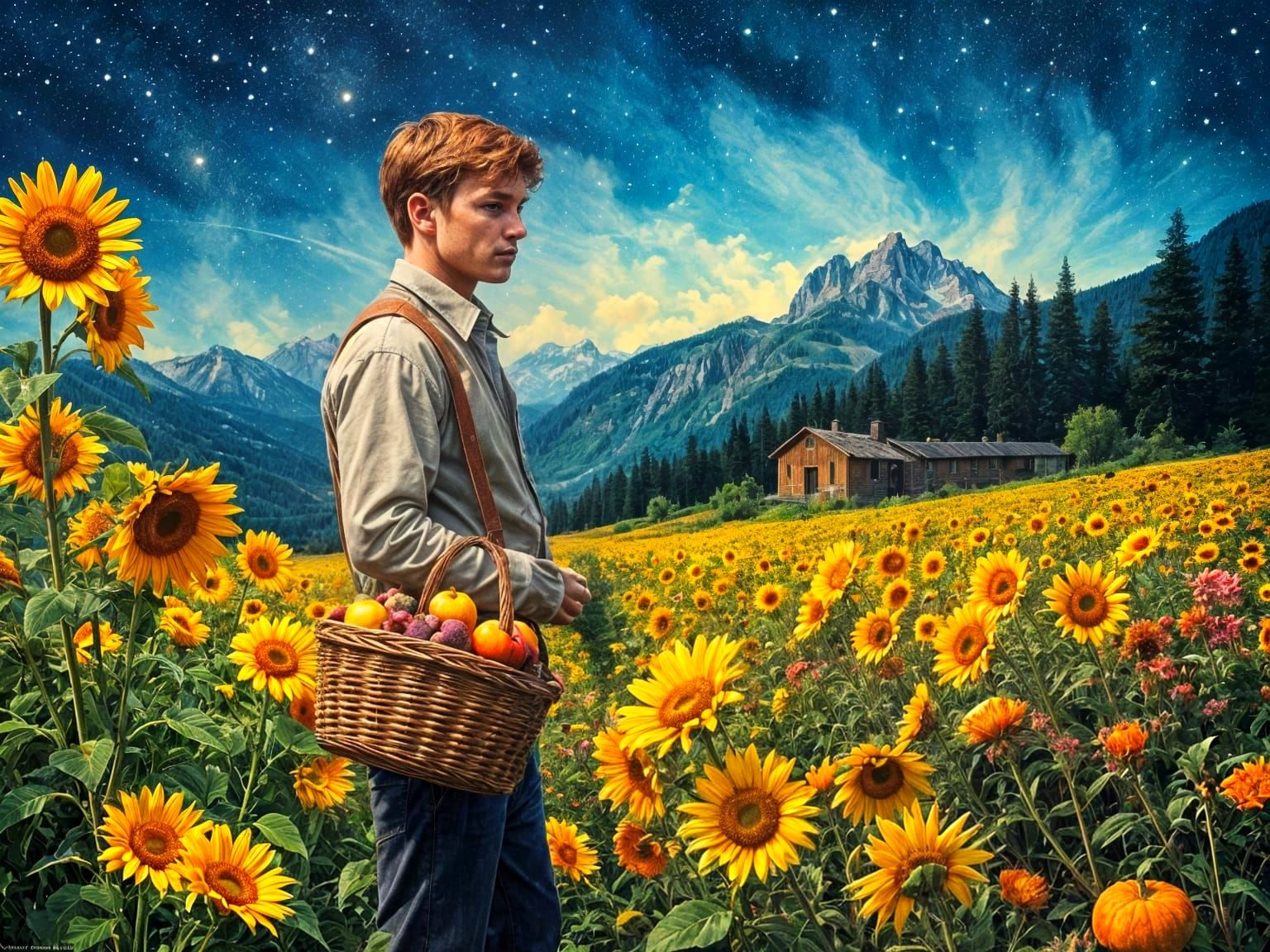 Redhead Man in Vintage Clothes Amidst Autumn Harvest