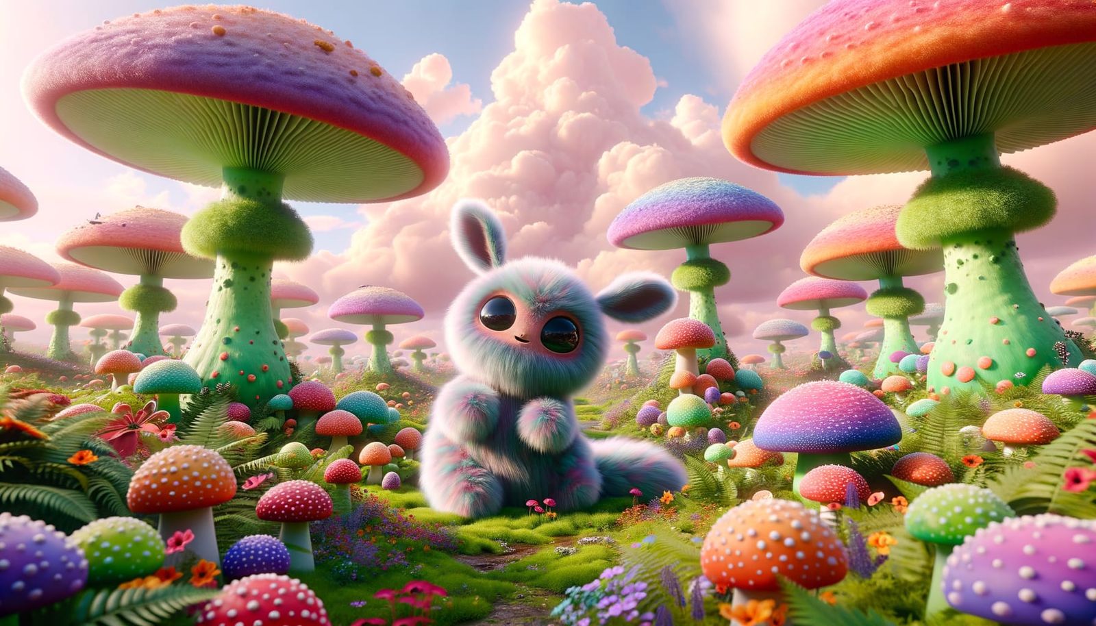 Alien Puffball and Giant Mushrooms on Green Planet