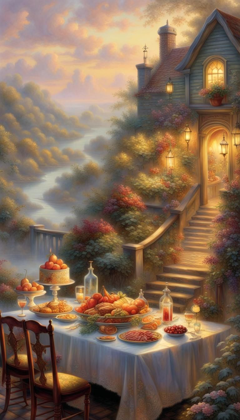 Golden Hour Feast: A Hyperdetailed Fantasy Banquet