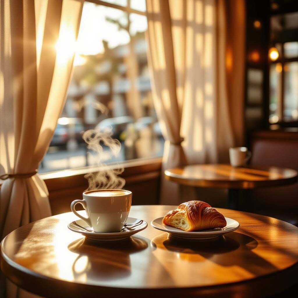 Sun-Drenched Cafe Interior at Golden Hour