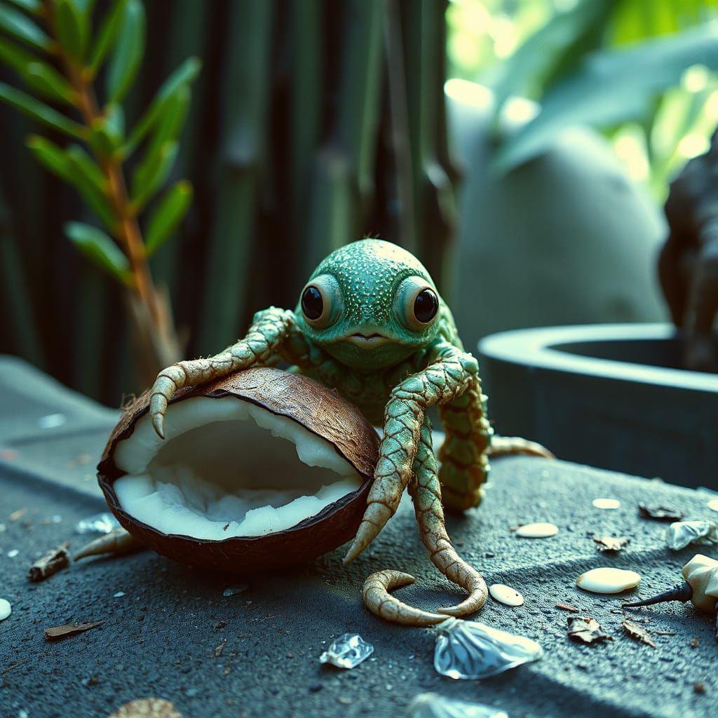 Mutated Coconut Alien on an Exoplanet, in Sci-Fi Style
