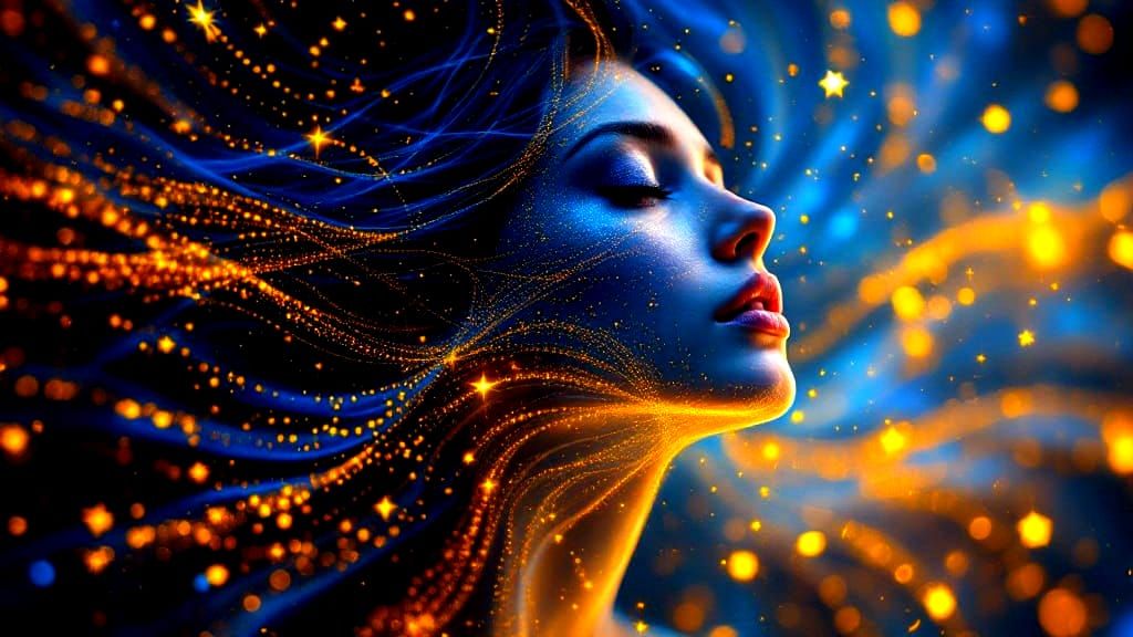 Celestial Goddess in Iridescent Cosmic Swirls