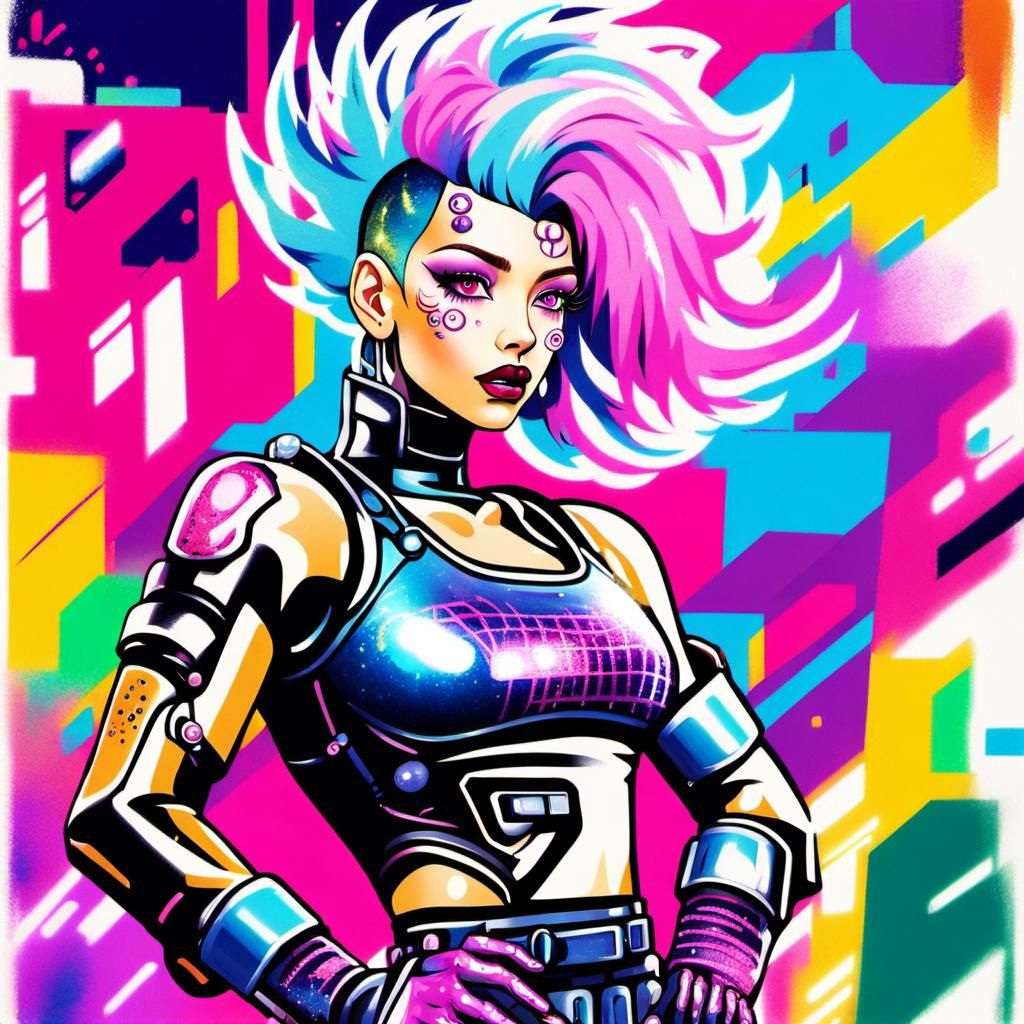 Cyberpunk Anime Woman with Neon Eyes