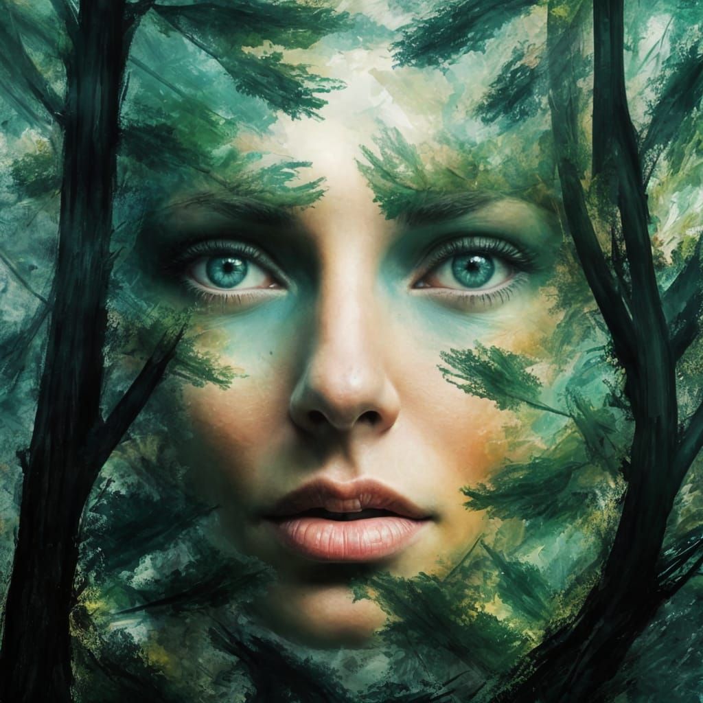 Abstract Forest Eyes in Thick Impasto