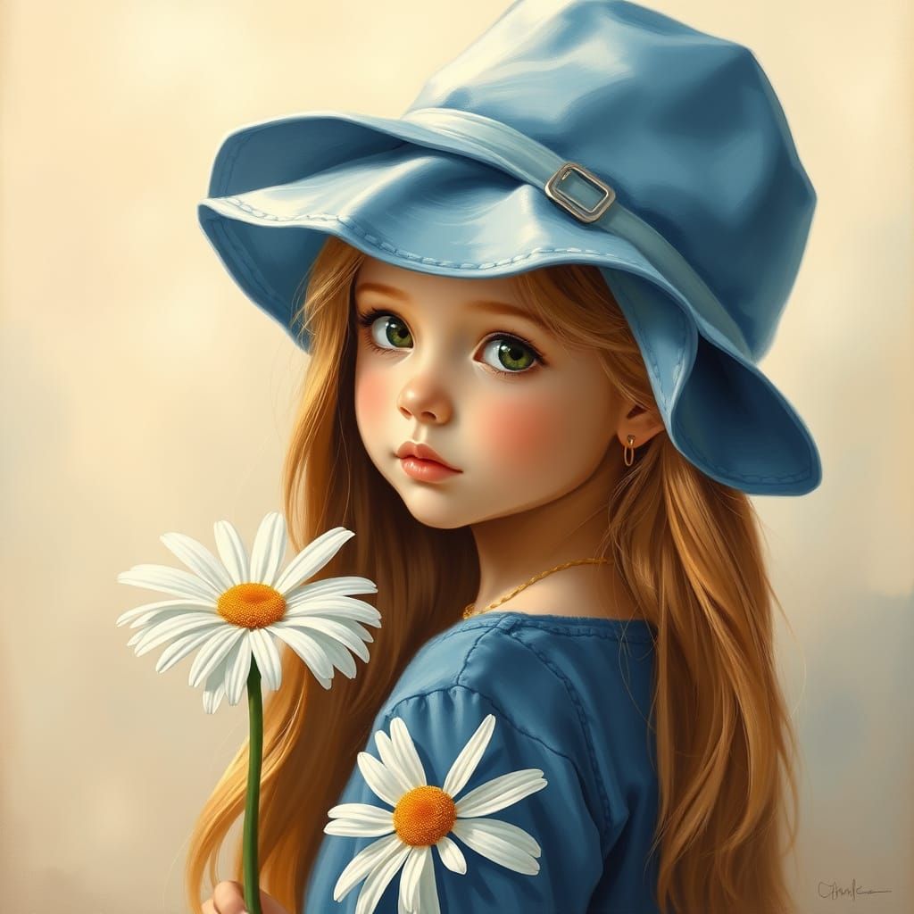 Girl with Daisy: Soft Oil Painting Portrait