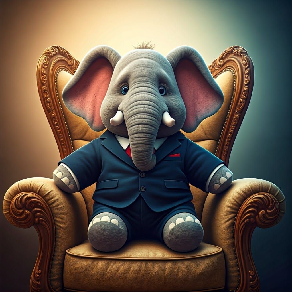 Plush Elephant Executive in Pixar-Inspired 3D Rendering