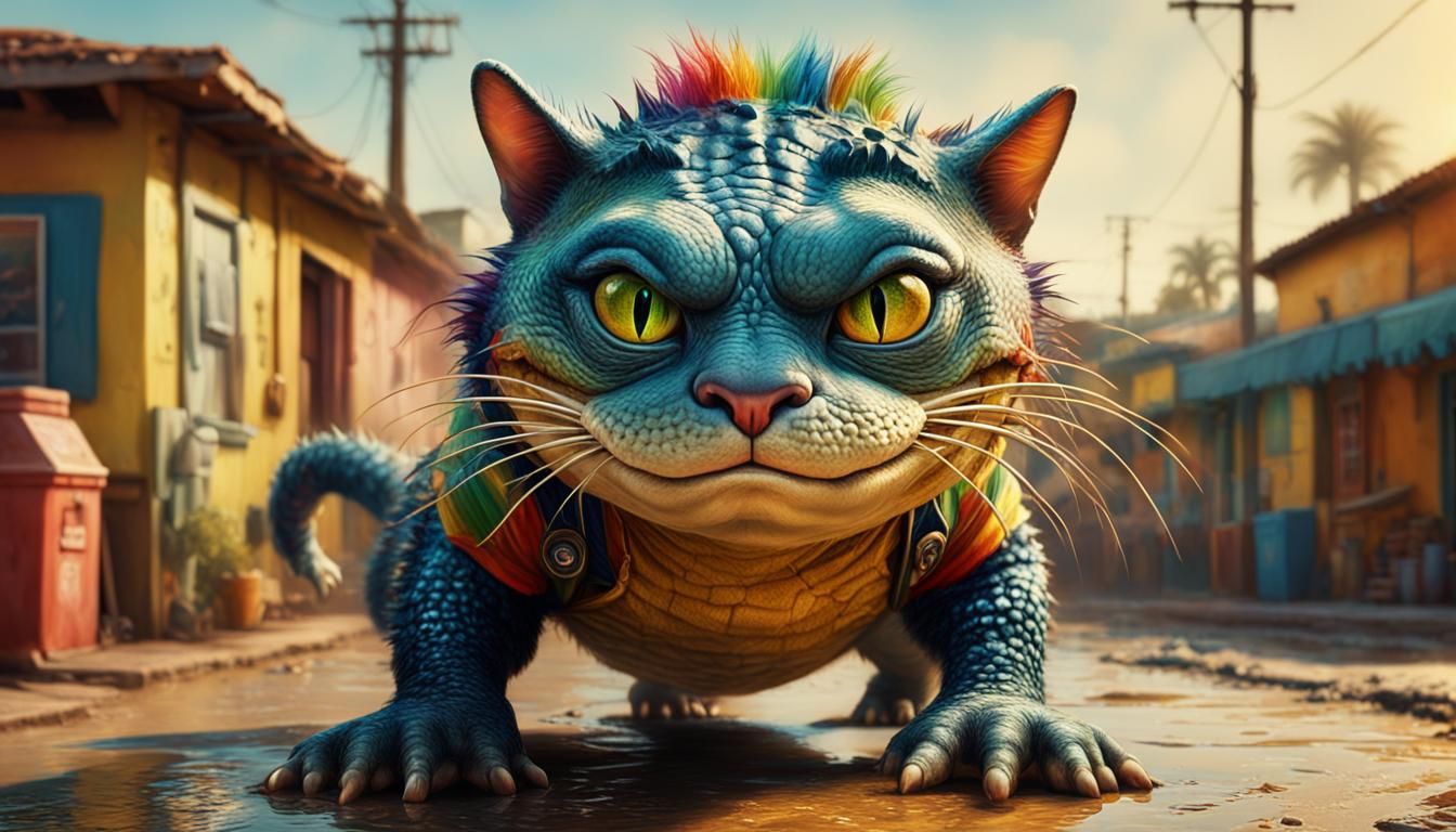 Hyperrealistic Cat-Alligator Hybrid in 8K Resolution